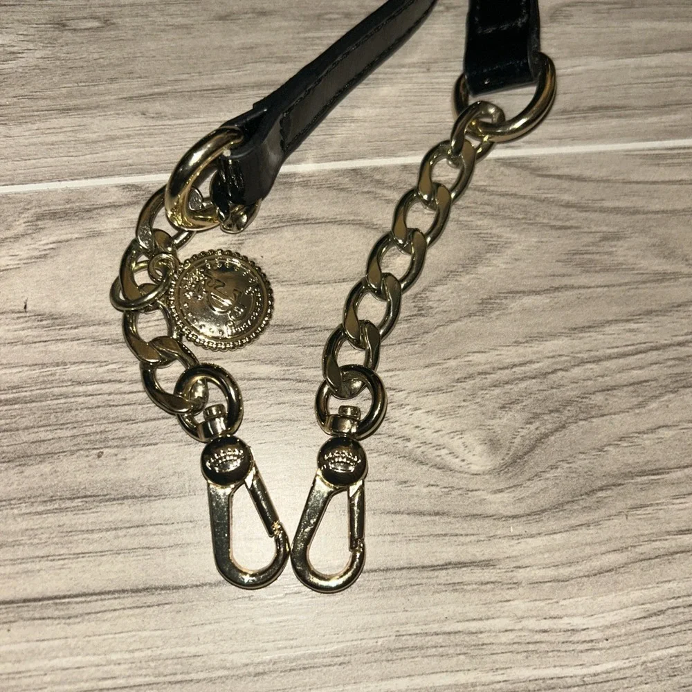 Juicy Couture Black Patent Leather Purse Strap Gold Chain Medallion Charm Handle